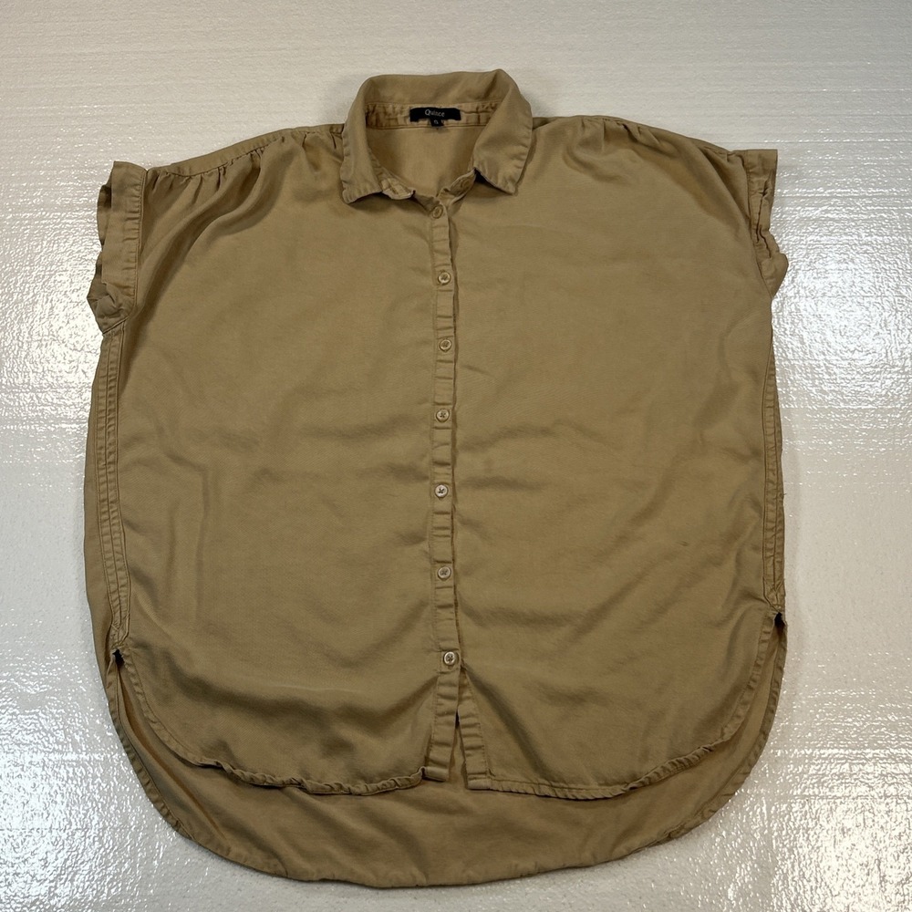 Quince  100% Tencel Tan Camp Button Up Shirt Size Small Womans Vintage Summer